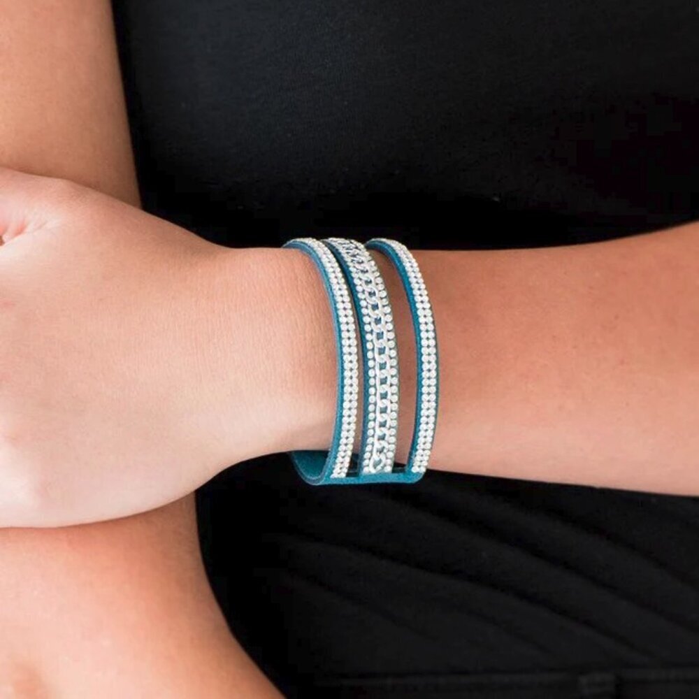 Paparazzi Jewelry Accessories - Rollin In Rhinestones - Blue Bracelet - Vintage